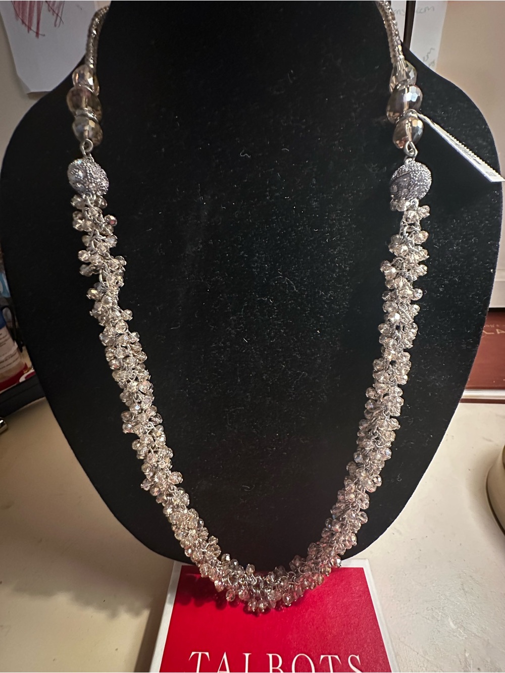 Talbots Crystal Cluster Statement Necklace - Silver